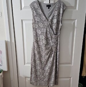 Silver Floral Lace Midi Dress